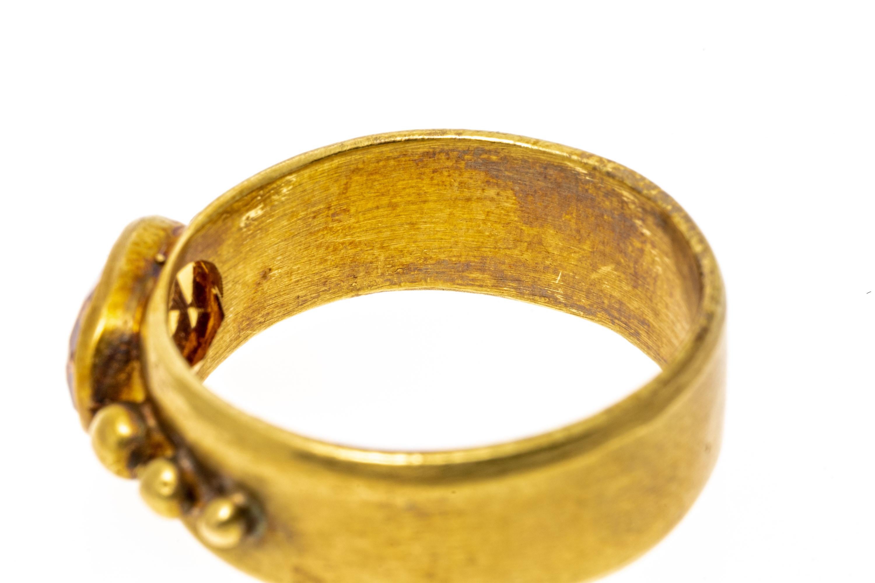 18k Yellow Gold Matte Wide Band Ring with Bezel Citrine In Good Condition In Southport, CT