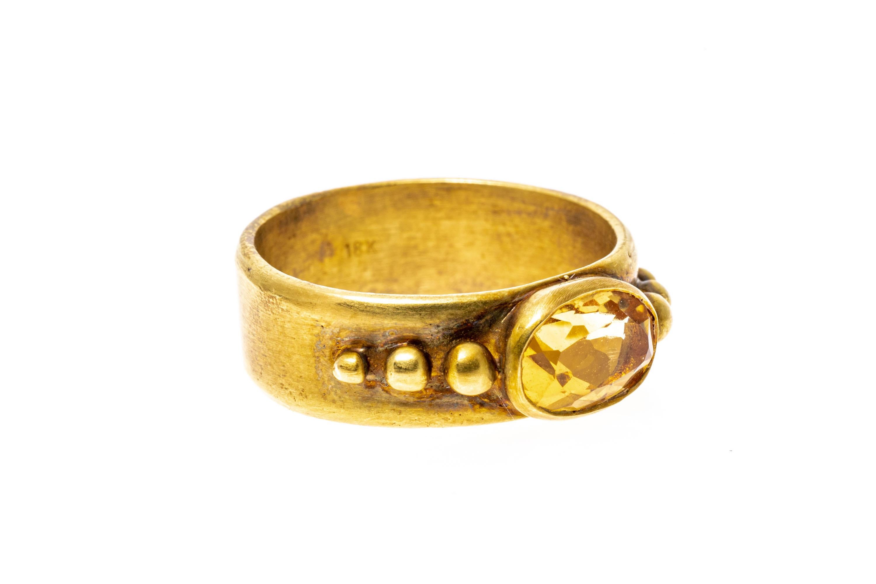 18k Yellow Gold Matte Wide Band Ring with Bezel Citrine 1