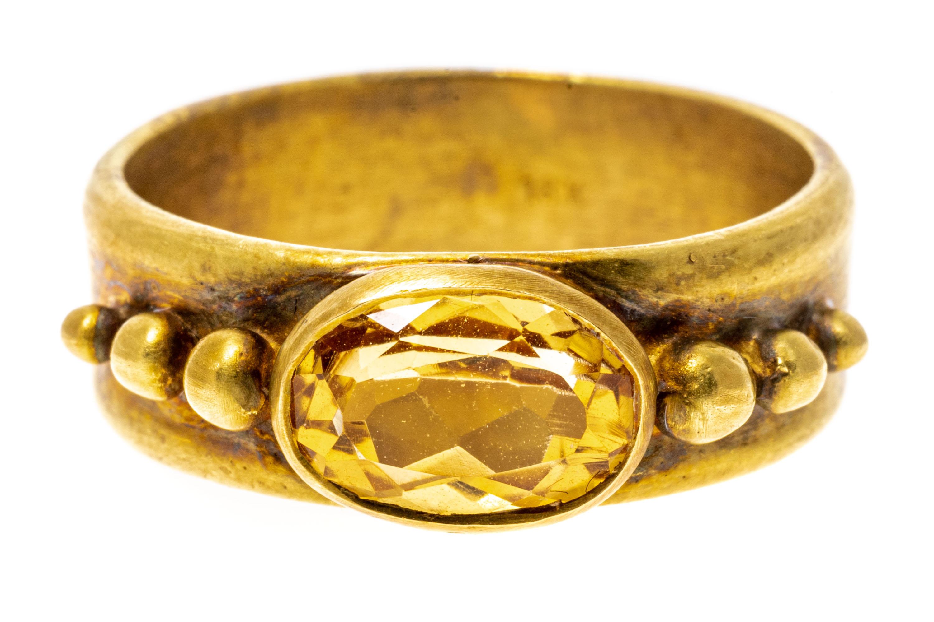 18k Yellow Gold Matte Wide Band Ring with Bezel Citrine 2