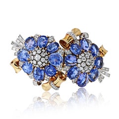 18K Yellow Gold Mauboussin Sapphire And Diamond Retro Double Clip Bracelet