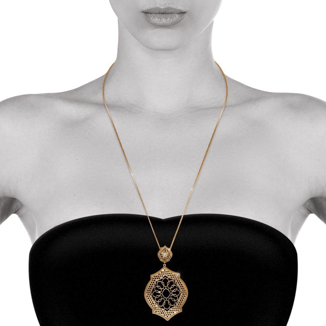 Part of the brand new 'Mauresque' collection by Natalie Barney, this pendant necklace comes with a 65cm chain for a look that is both unique and slightly bohemian.

Made in 18 Karat Yellow Gold.  

Inspired by a fascination for Moorish architecture