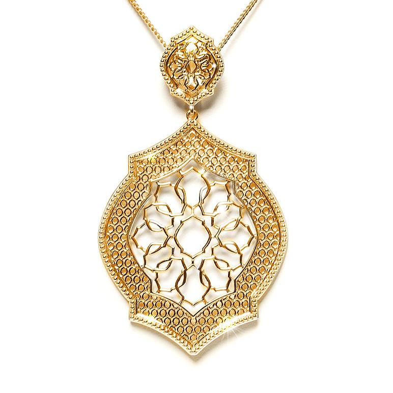 18 Karat Yellow Gold Mauresque Pendant and Chain Necklace Natalie Barney In New Condition For Sale In Crows Nest, NSW