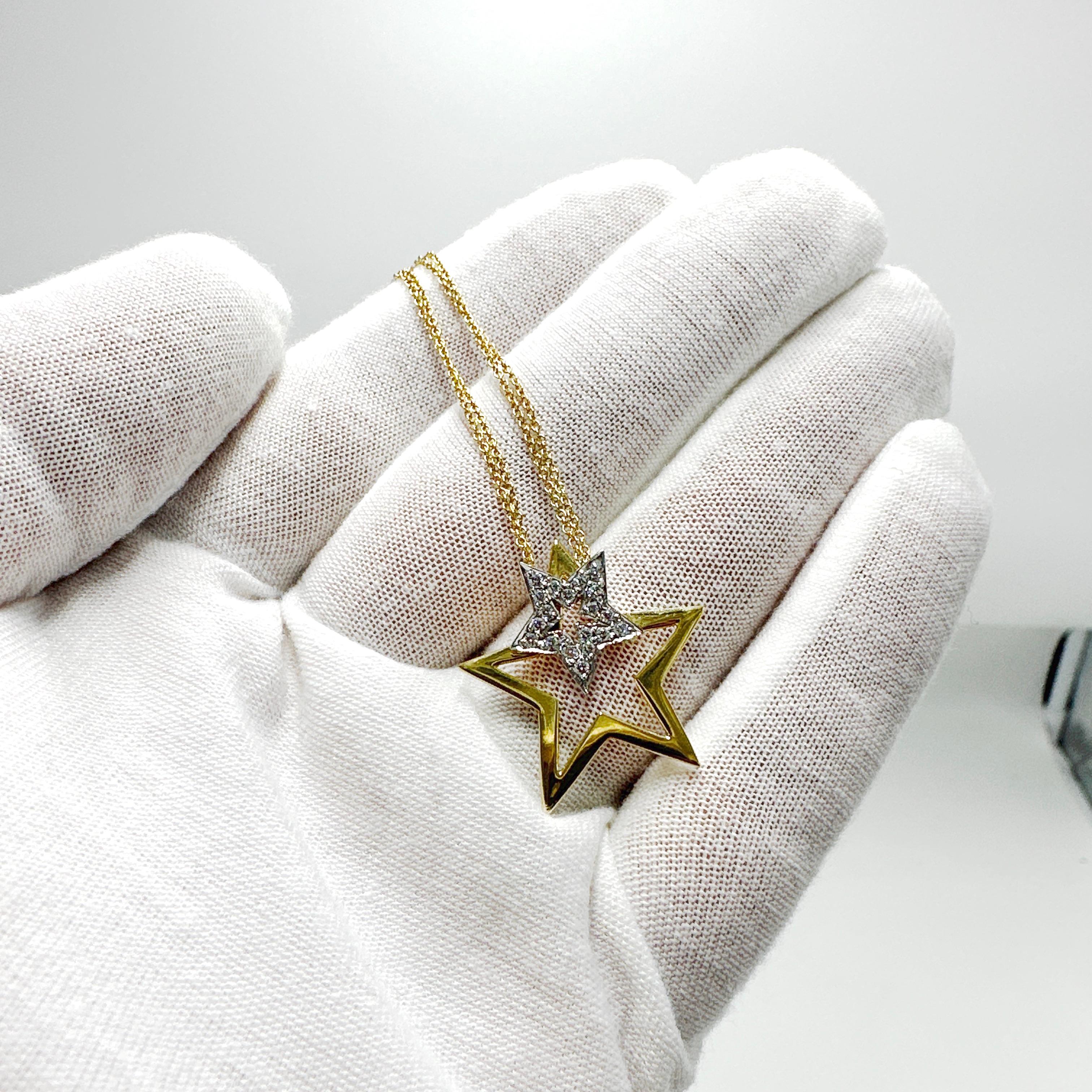 Round Cut 18k Yellow Gold MAYORS Custom Made Natural Diamond Double Star Pendant