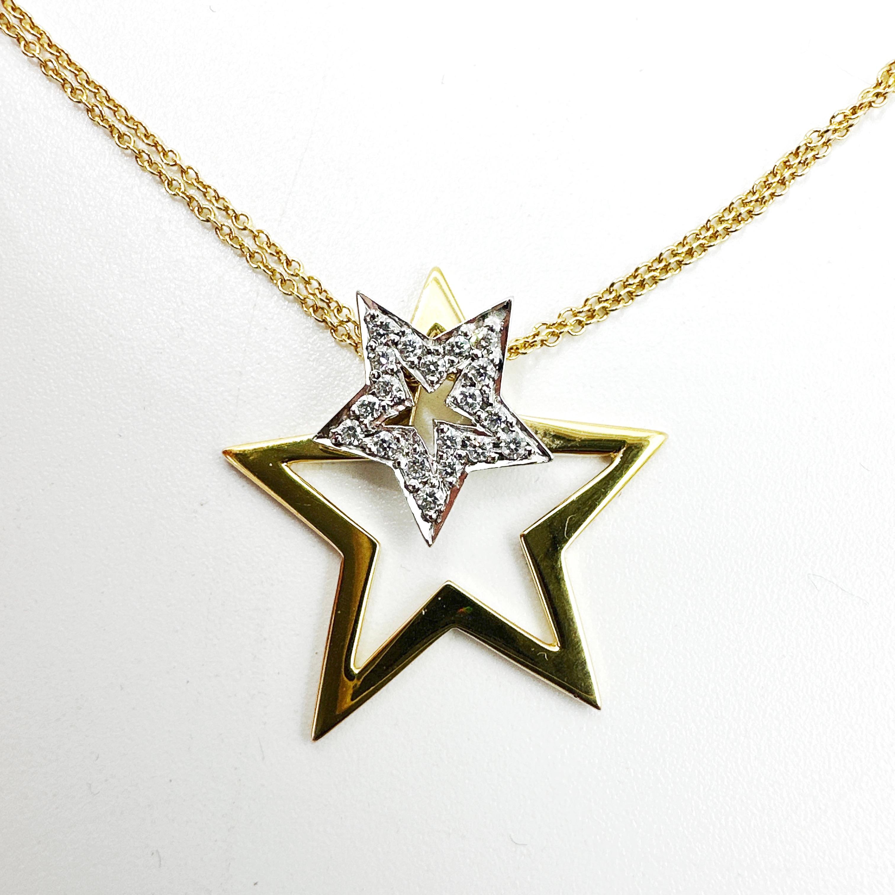18k Yellow Gold MAYORS Custom Made Natural Diamond Double Star Pendant 1