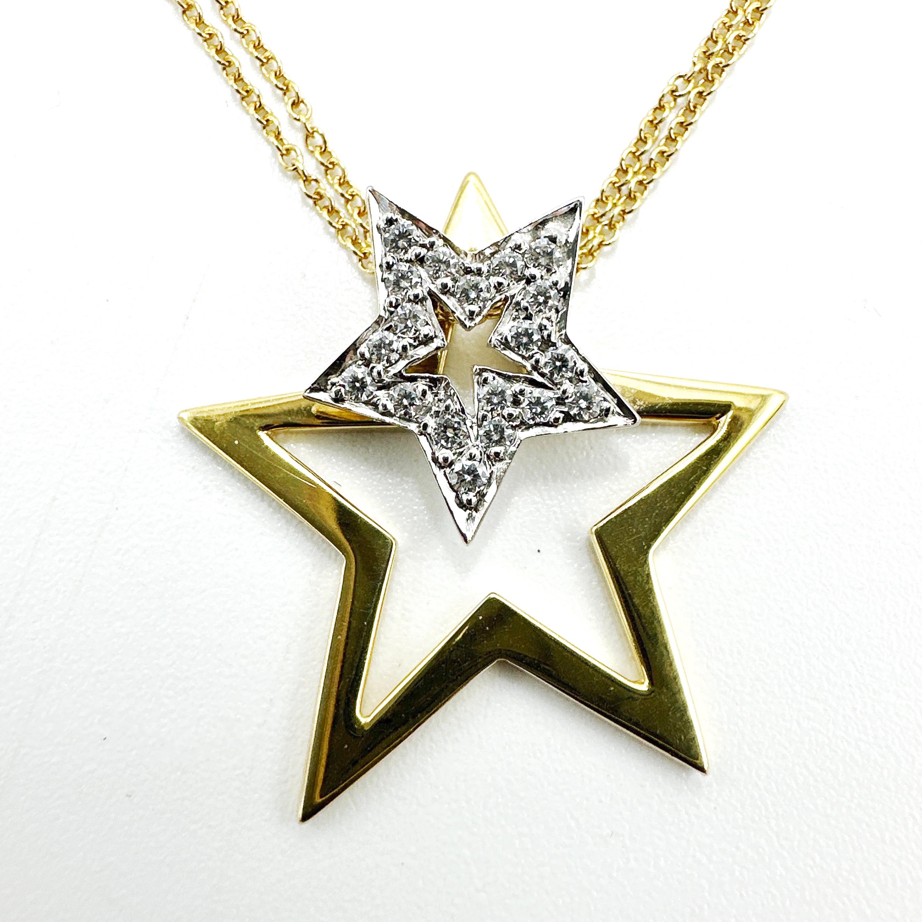 18k Yellow Gold MAYORS Custom Made Natural Diamond Double Star Pendant 2