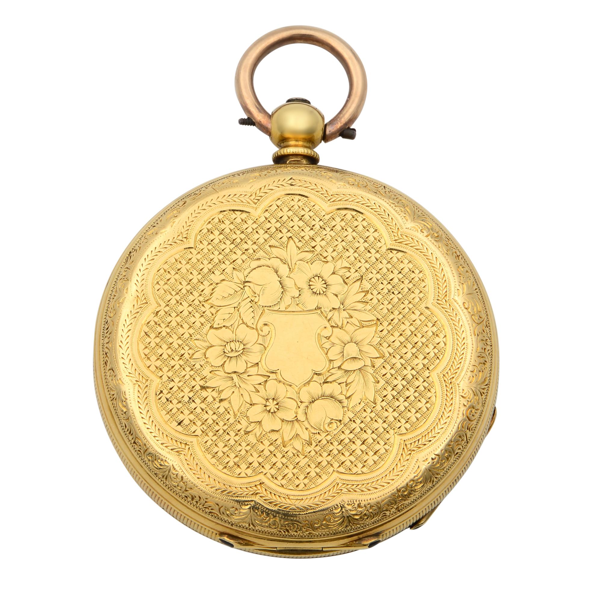 Oro giallo 18 carati Movimento a carica meccanica Orologio da tasca antico 34,7 g in vendita 2