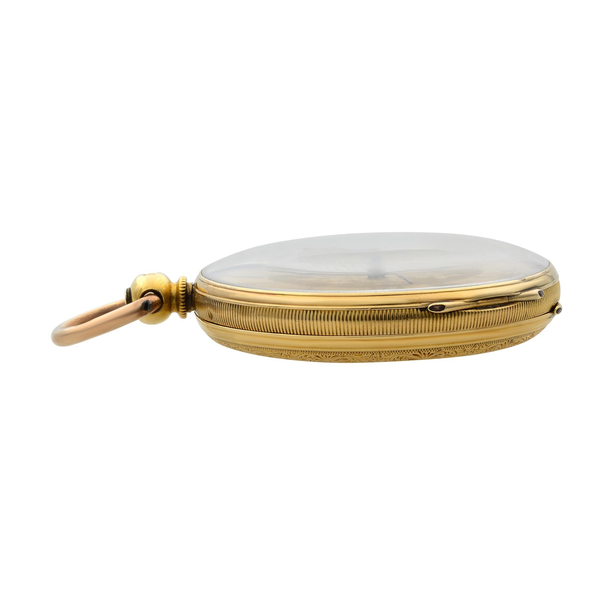 18 Karat Yellow Gold Mechanical Wind Movement Antique Pocket 34.7g Watch For Sale 1