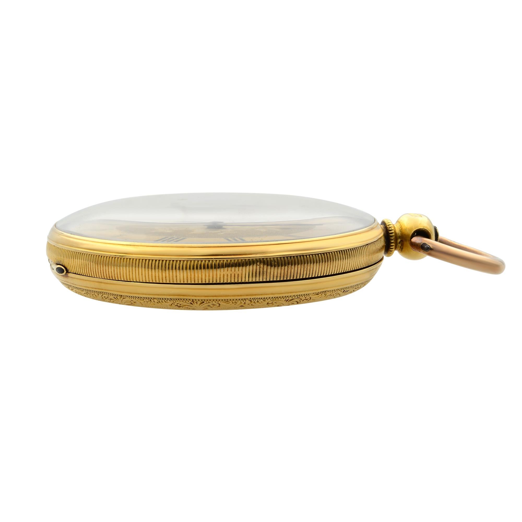18 Karat Yellow Gold Mechanical Wind Movement Antique Pocket 34.7g Watch For Sale 2