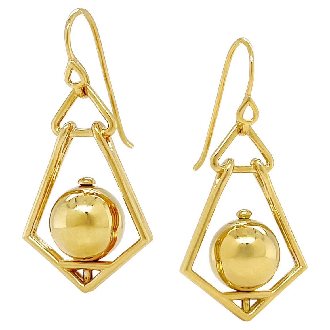18K Yellow Gold Medium Gold Lantern Earrings
