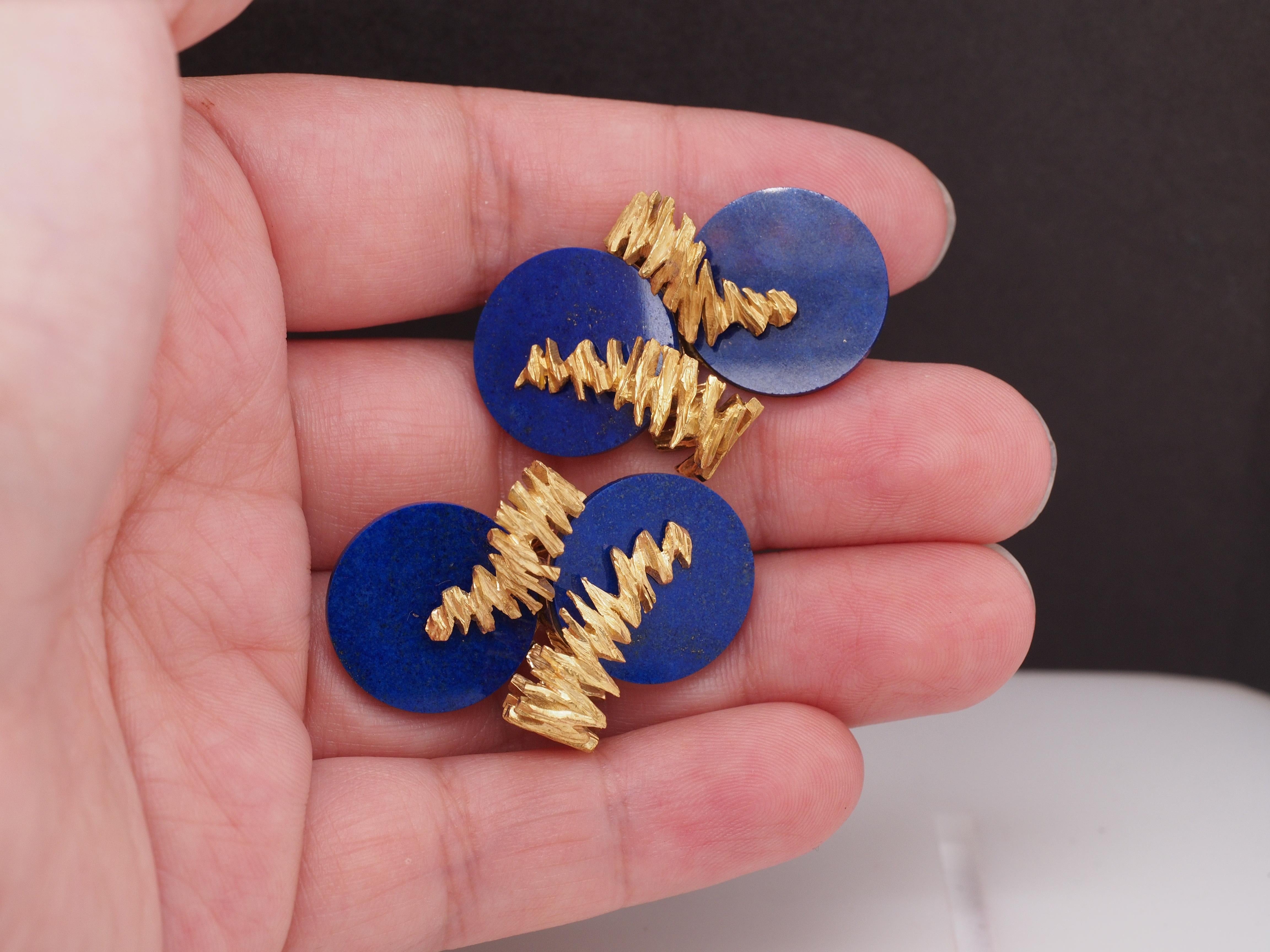 18K Yellow Gold Mellerio 1970s French Lapis Lazuli Earrings In Good Condition For Sale In Atlanta, GA