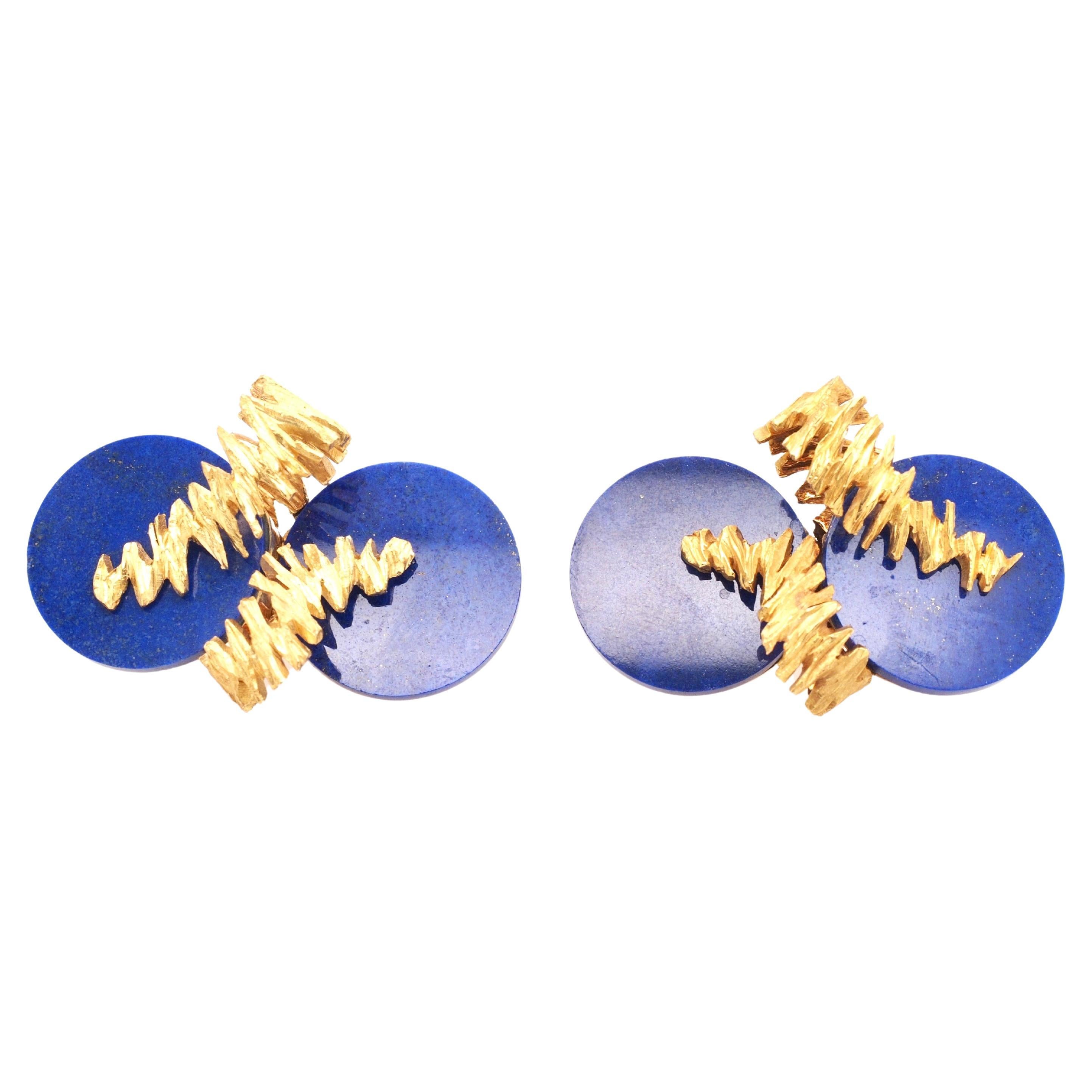 18K Yellow Gold Mellerio 1970s French Lapis Lazuli Earrings For Sale