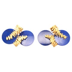 Boucles d'oreilles en or jaune 18K Mellerio, Lapis Lazuli français des années 1970