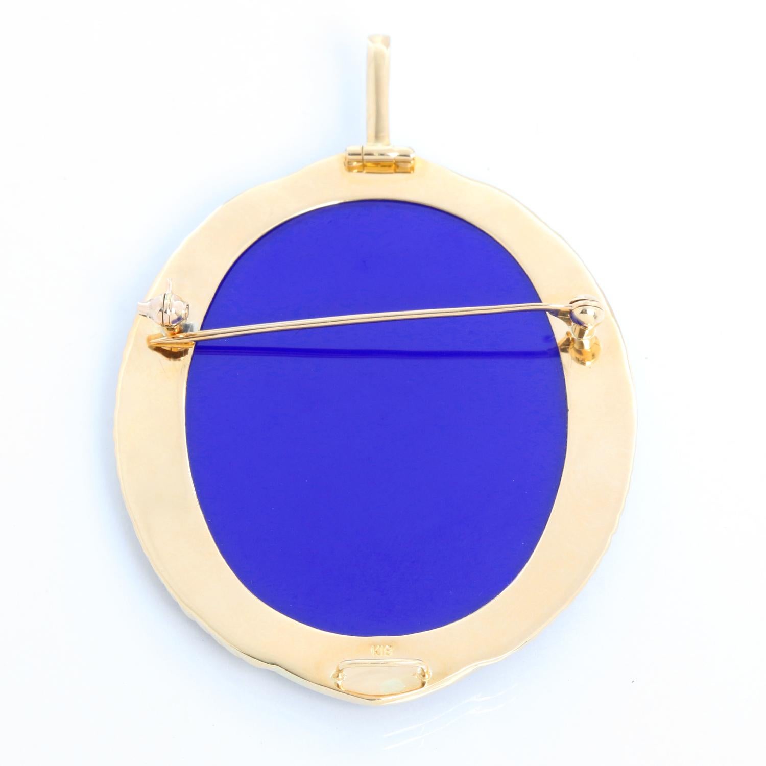 18k Yellow Gold Meno Cameo Brooch/ Pendant with Chain In Excellent Condition In Dallas, TX