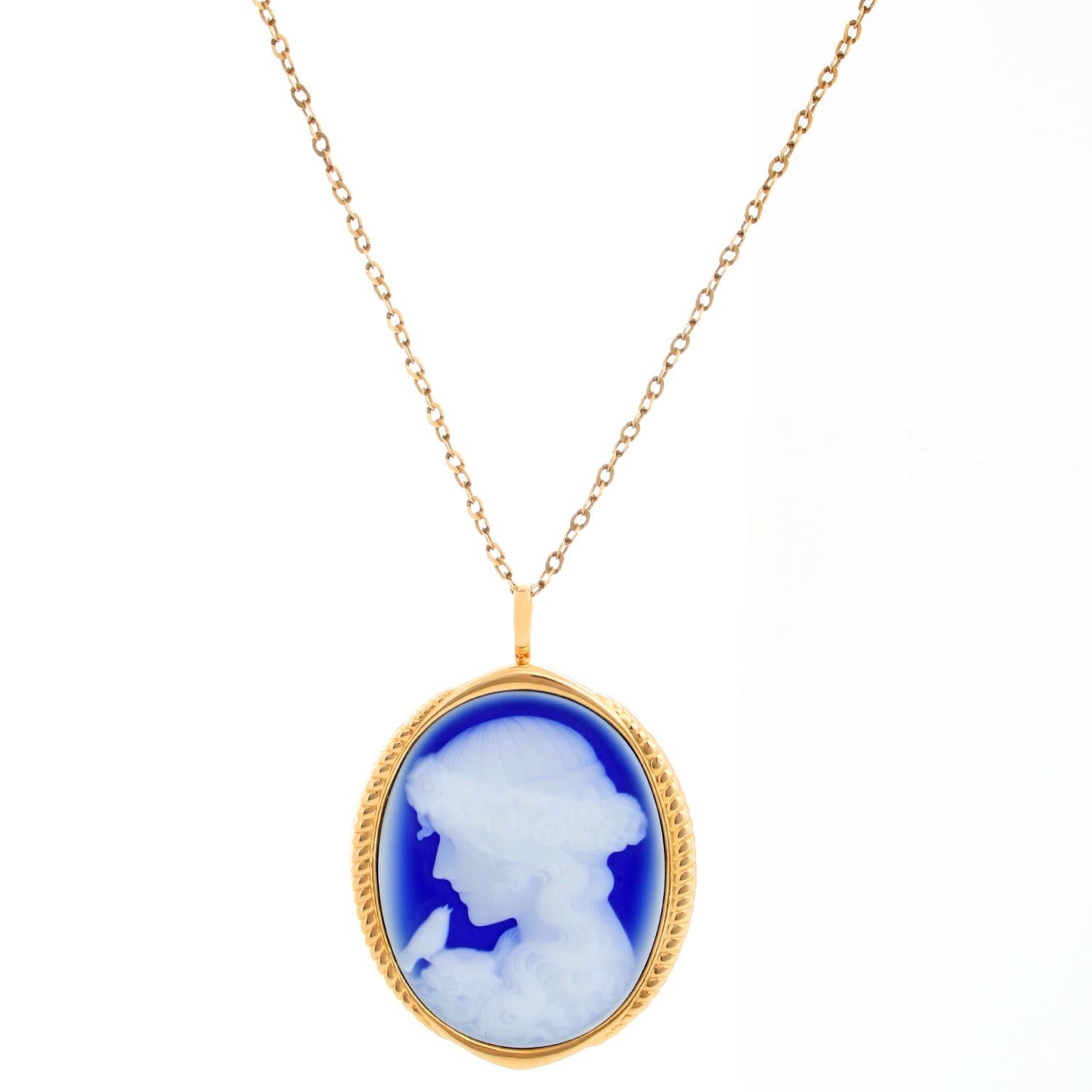 18k Yellow Gold Meno Cameo Brooch/ Pendant with Chain 3