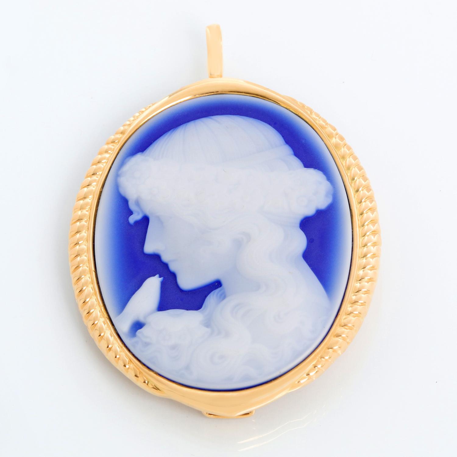 18k Yellow Gold Meno Cameo Brooch/ Pendant with Chain 4