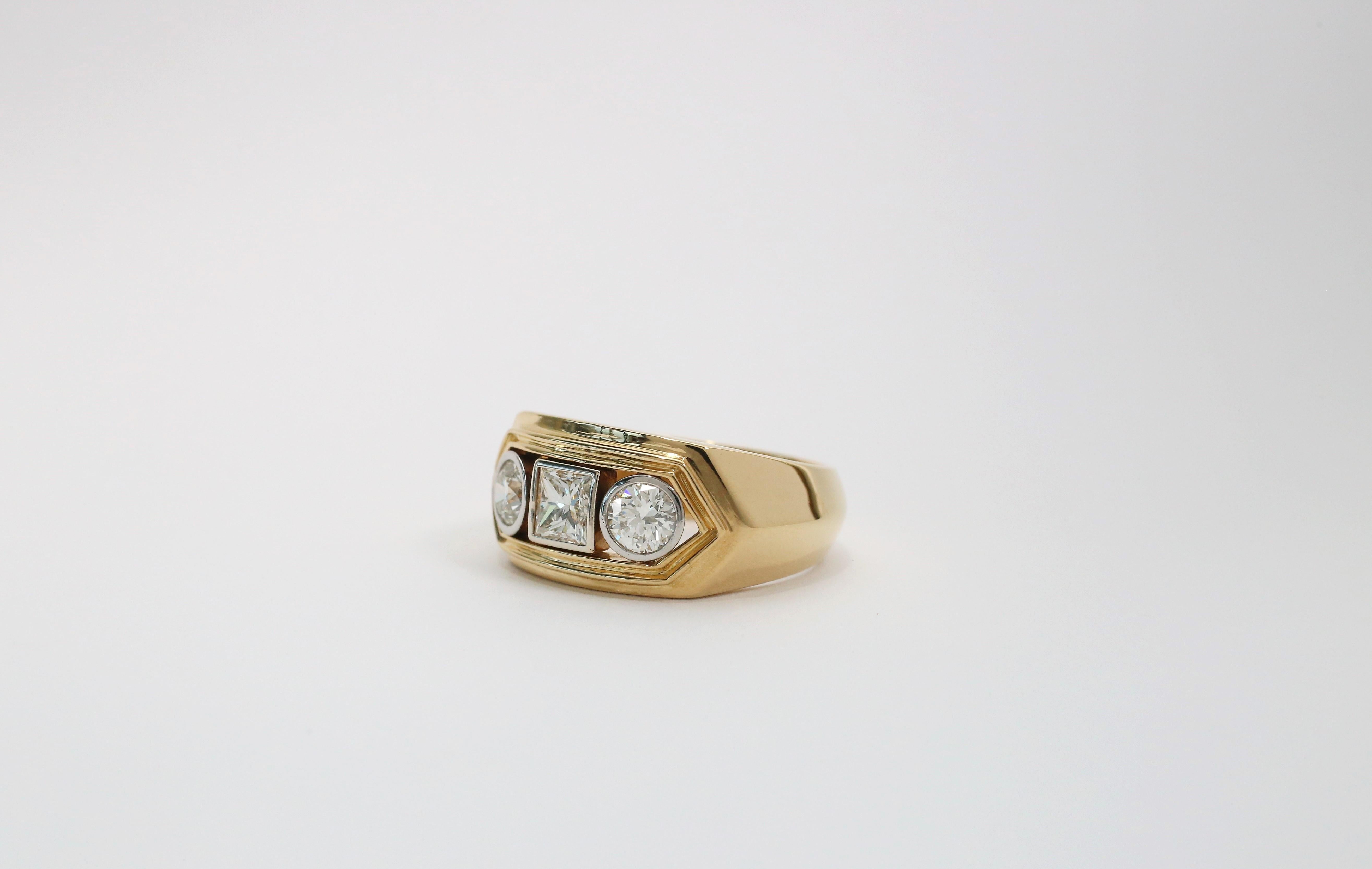 Mixed Cut 18k Yellow Gold Men's 1.6cttw Diamond Ring, Size 10 - 16.1g For Sale