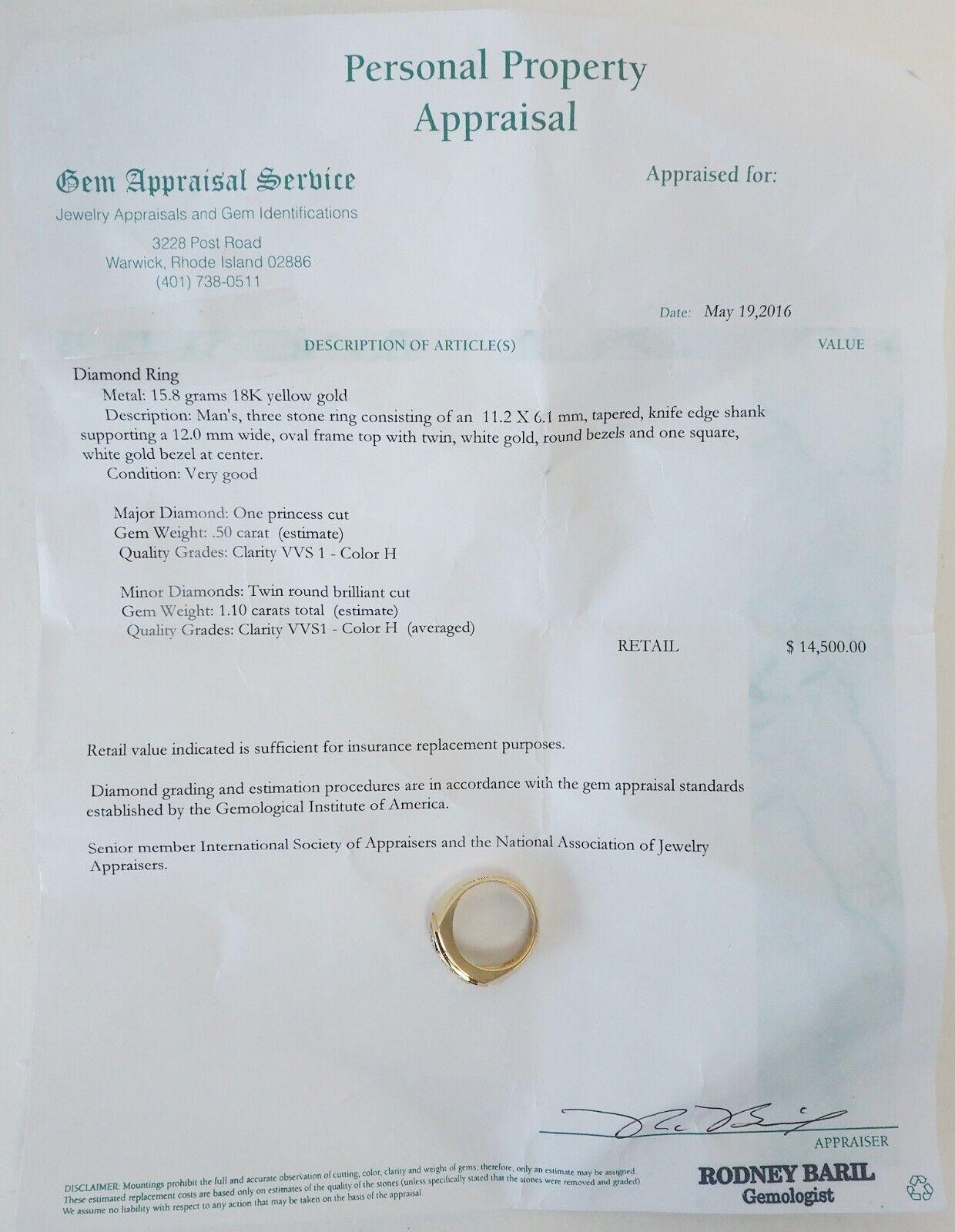 18k Yellow Gold Men's 1.6cttw Diamond Ring, Size 10 - 16.1g For Sale 2