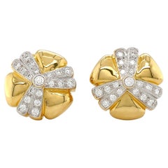 18K Yellow Gold Mercedes Diamond Clip-on Earrings