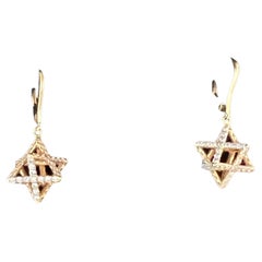 18K Yellow Gold Merkaba Diamond Lever Back Earrings