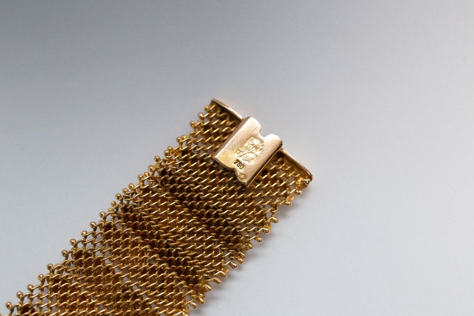 Pulsera de malla de oro amarillo de 18 quilates, 7,0 pulgadas - 41,7 g en venta 1
