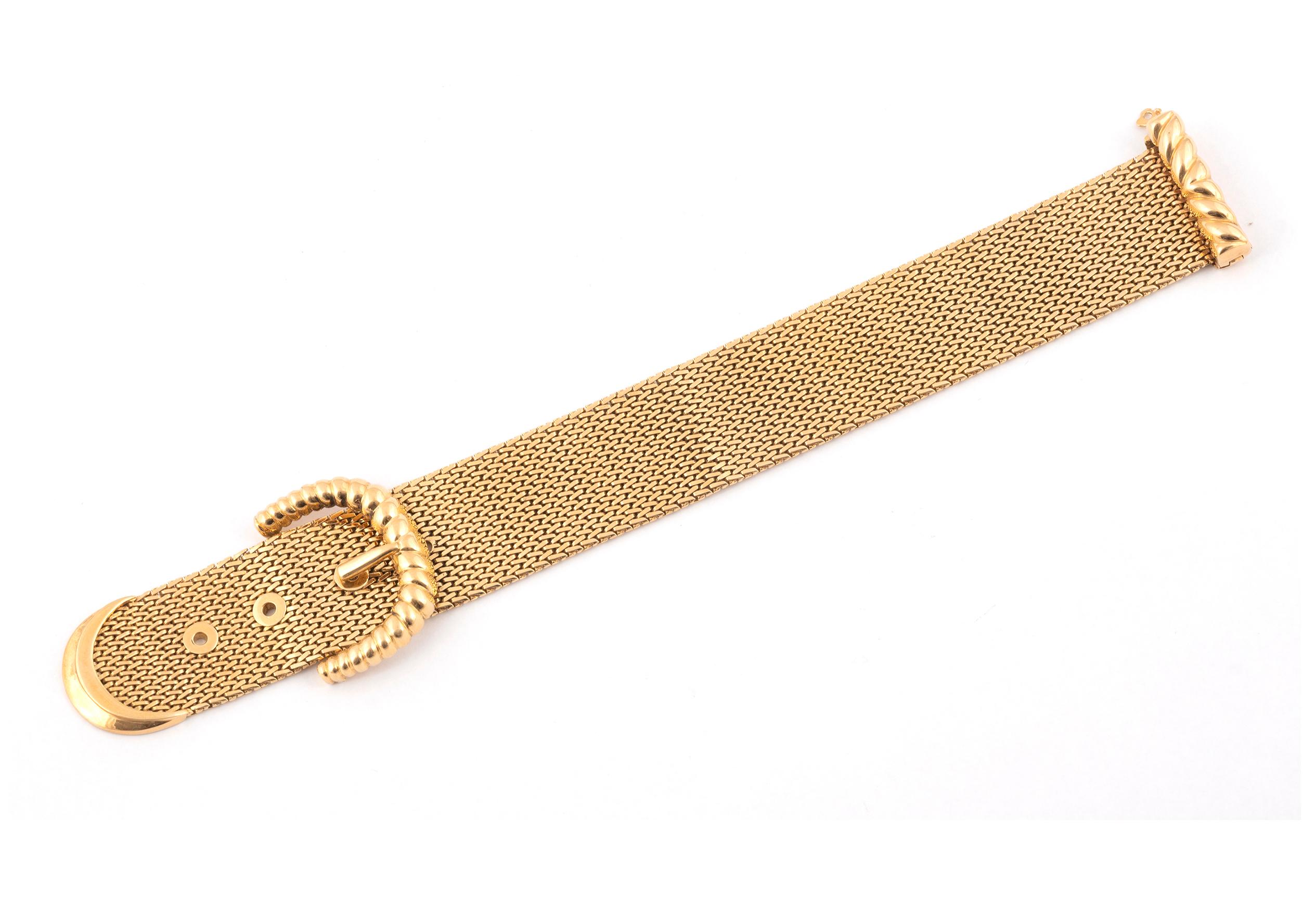 Retro 18k Yellow Gold Mesh Bracelet with Buckle Clasp