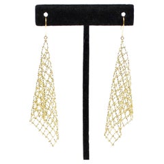 18k Yellow Gold Mesh Wire Chandelier Earrings