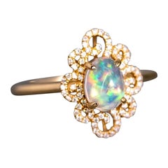 18K Yellow Gold Mexican Fire Opal Diamond Swirl Ring