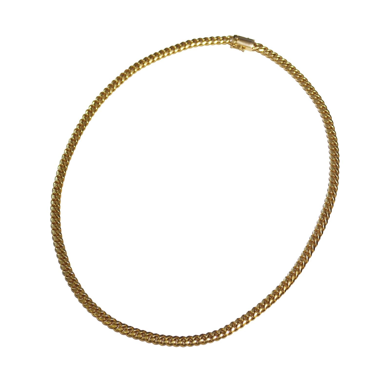 18k Yellow Gold Miami Cuban Chain Necklace In Excellent Condition For Sale In New York, NY