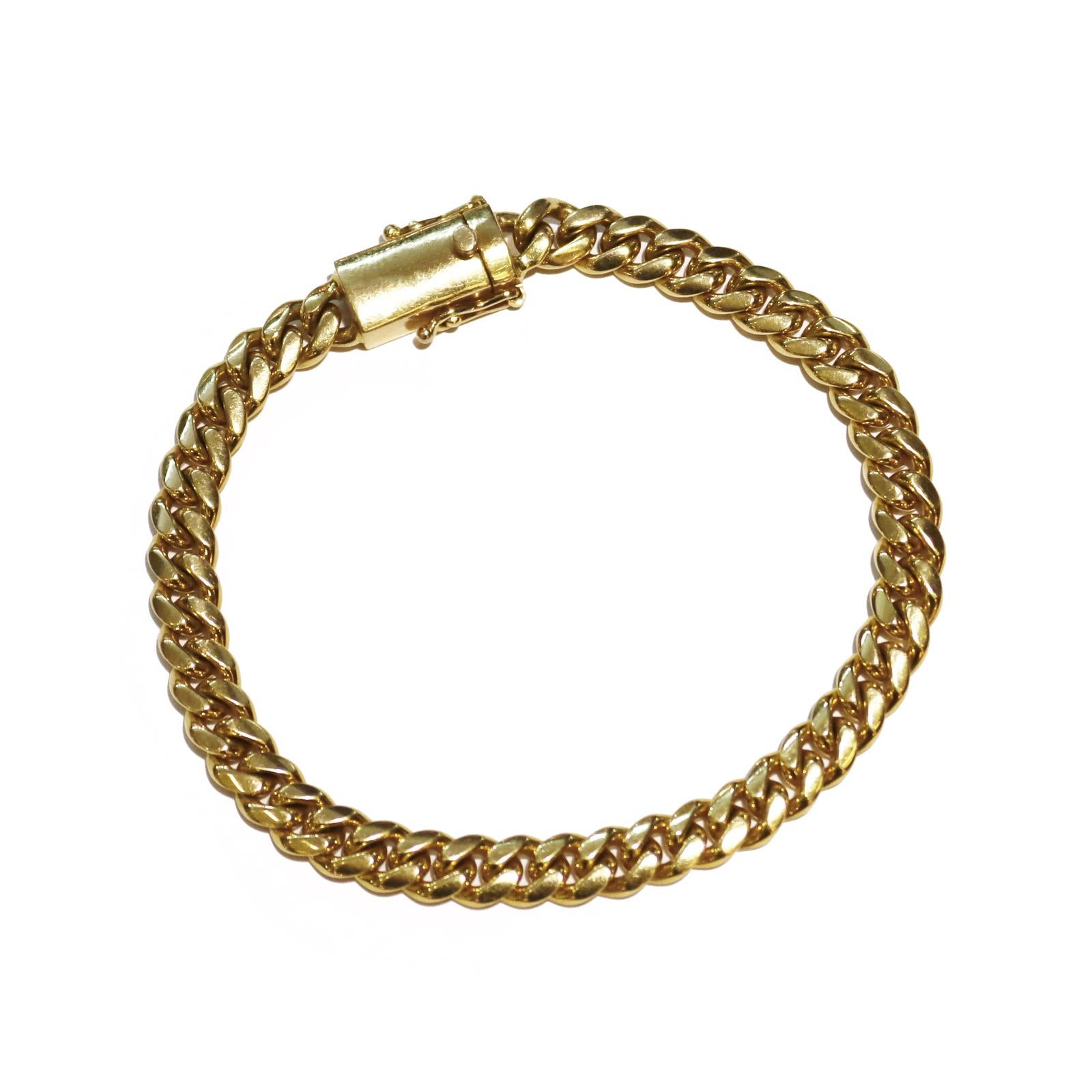 18k Yellow Gold Miami Cuban Chain Bracelet In Excellent Condition For Sale In New York, NY