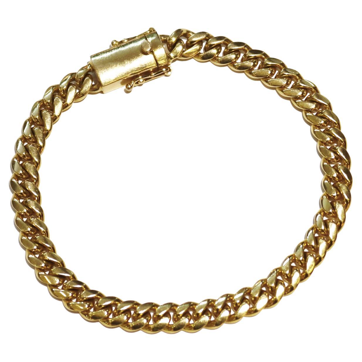 18k Yellow Gold Miami Cuban Chain Bracelet For Sale