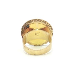 Anillo Caballero Troyano Atenea Oro Amarillo 18k Micro Mosaico Trabajo Esmalte Multicolor