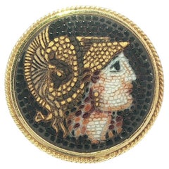 18k Yellow Gold Micro Mosaic Multi Color Enamel Work Athena Trojan Knight Ring