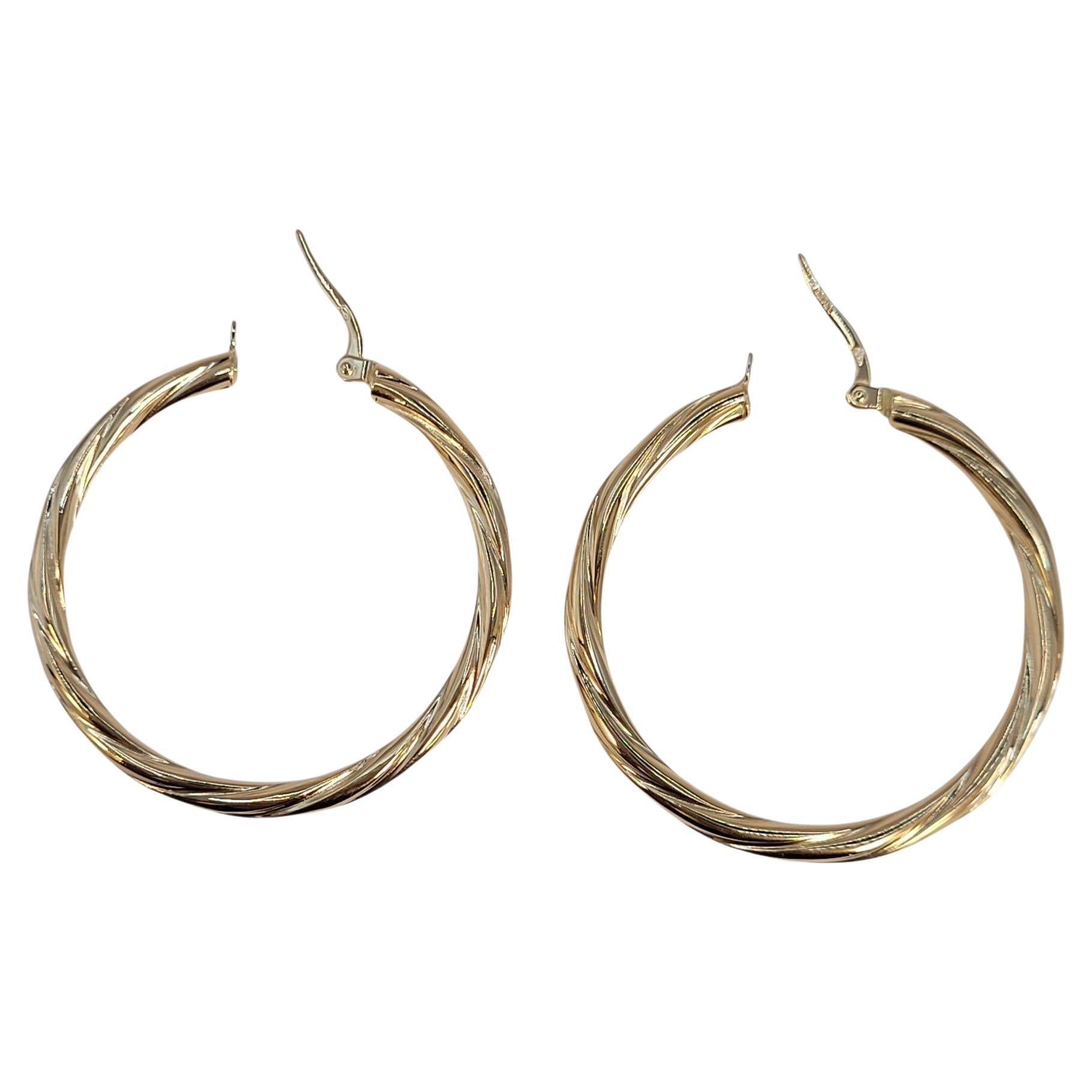 18k Yellow Gold Mid-Size Twisted Hoop Earrings #23529