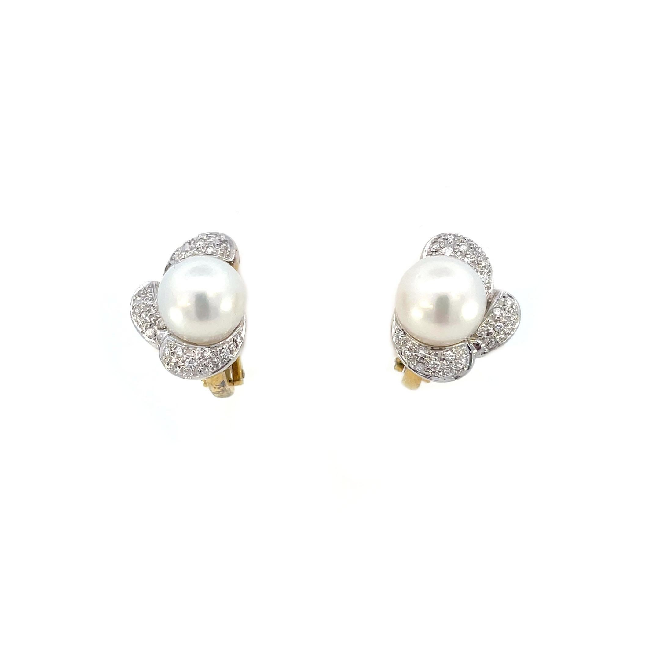 18K Yellow Gold Mikawa Pearl and Diamond Earrings 1