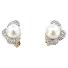 18K Yellow Gold Mikawa Pearl and Diamond Earrings