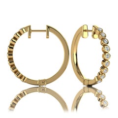 18 Karat Yellow Gold Mini Bezel Hoop Diamond Earrings '3/4 Carat'