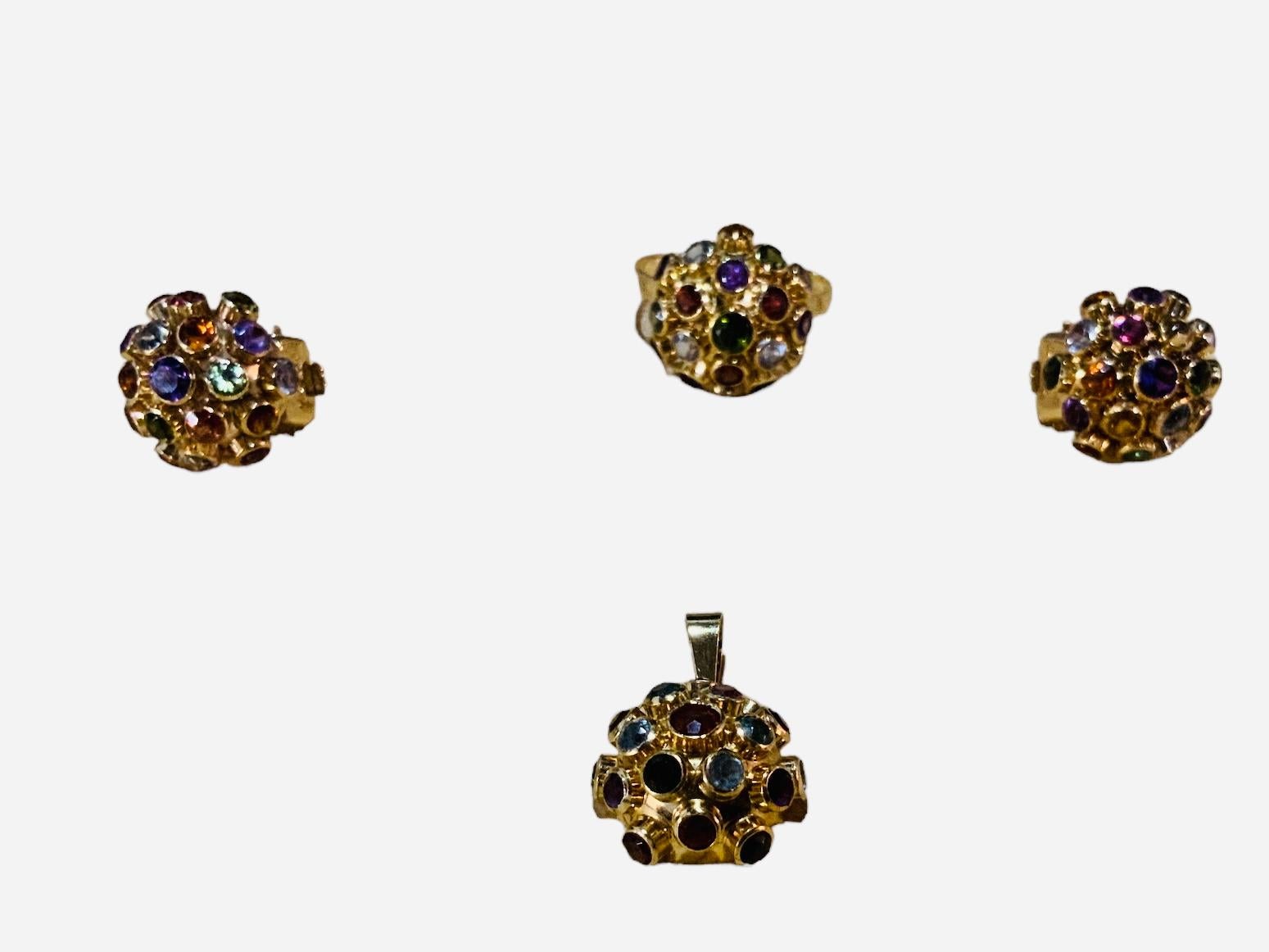 18 Karat Gelbgold Mini-Sputnik-Ohrringe, Anhänger und Ring, Paar im Angebot 7