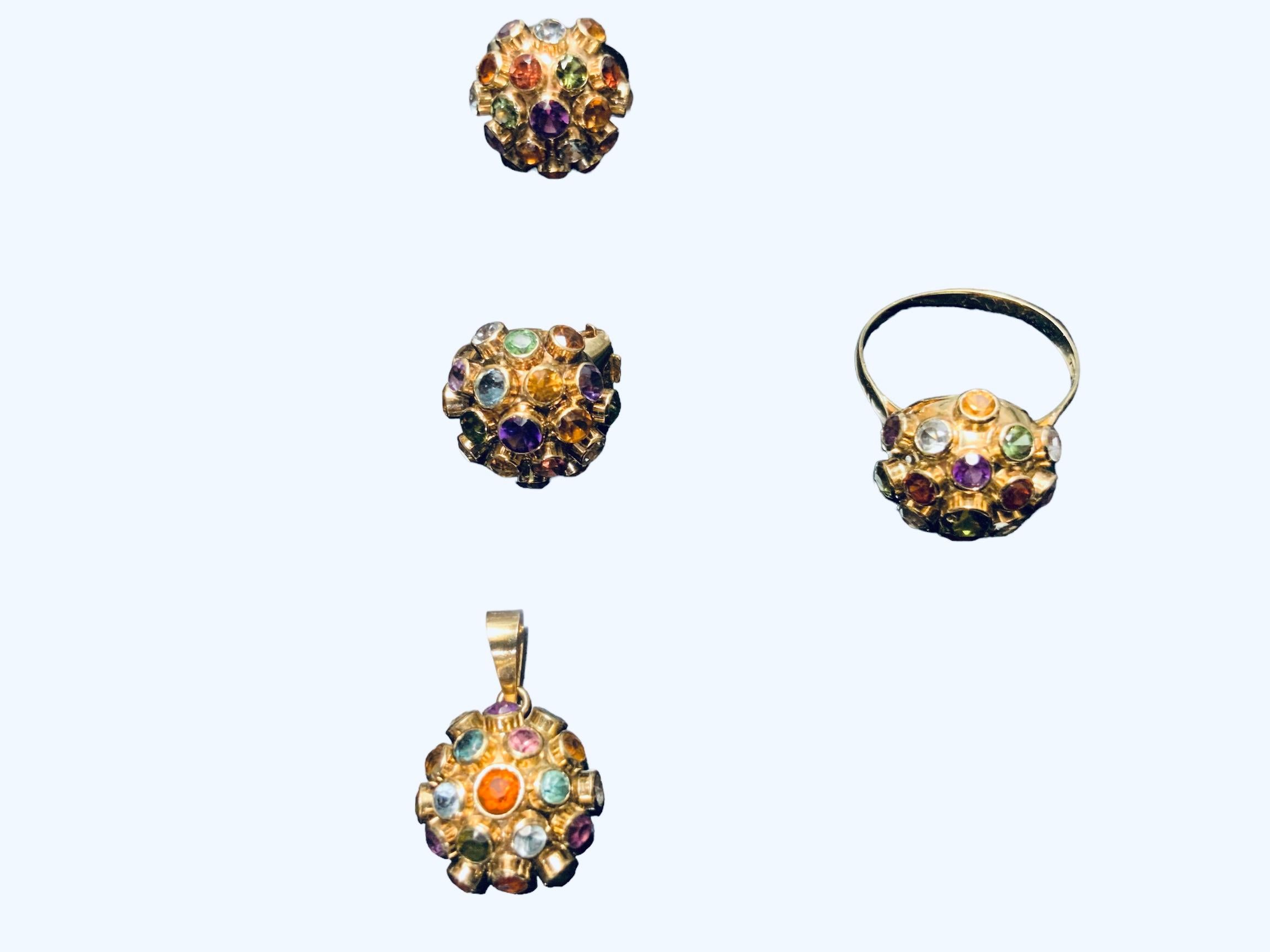 18 Karat Gelbgold Mini-Sputnik-Ohrringe, Anhänger und Ring, Paar (Moderne) im Angebot