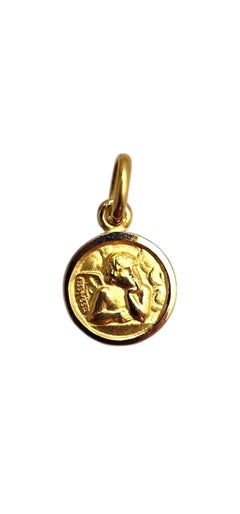 18K Yellow Gold Miniature Guardian Angel Charm #25317