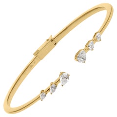 18k Yellow Gold Minimal Graduating SI/H Diamond Bangle Cuff Bracelet for Women