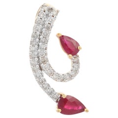 18 Karat Gelbgold Minimalistischer Rubin-Diamant-Anhänger im Jugendstil Rubin-Anhänger