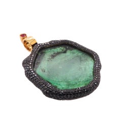 18K Yellow Gold Mirror-Mirror Pendant with Emeralds, Sapphires and Diamonds