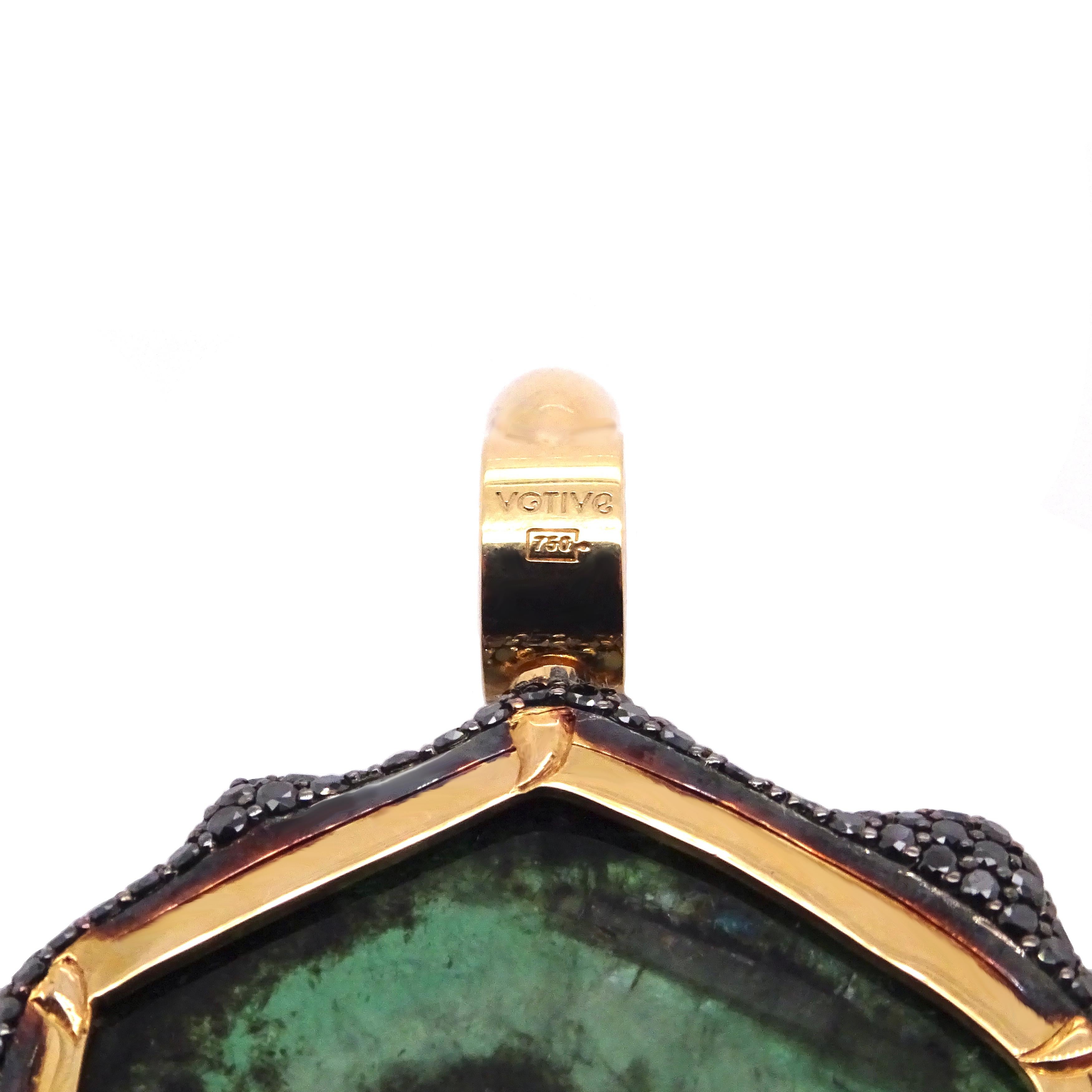 Round Cut 18K Yellow Gold Mirror-Mirror Pendant with Emeralds, Sapphires and Diamonds For Sale