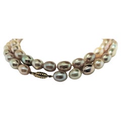 18k Yellow Gold, Mixed Oval Pearls