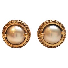 18K Yellow Gold Mobe Pearl Button Earrings #17520