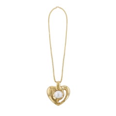 18K Yellow Gold Mobe Pearl Heart Pendant Necklace