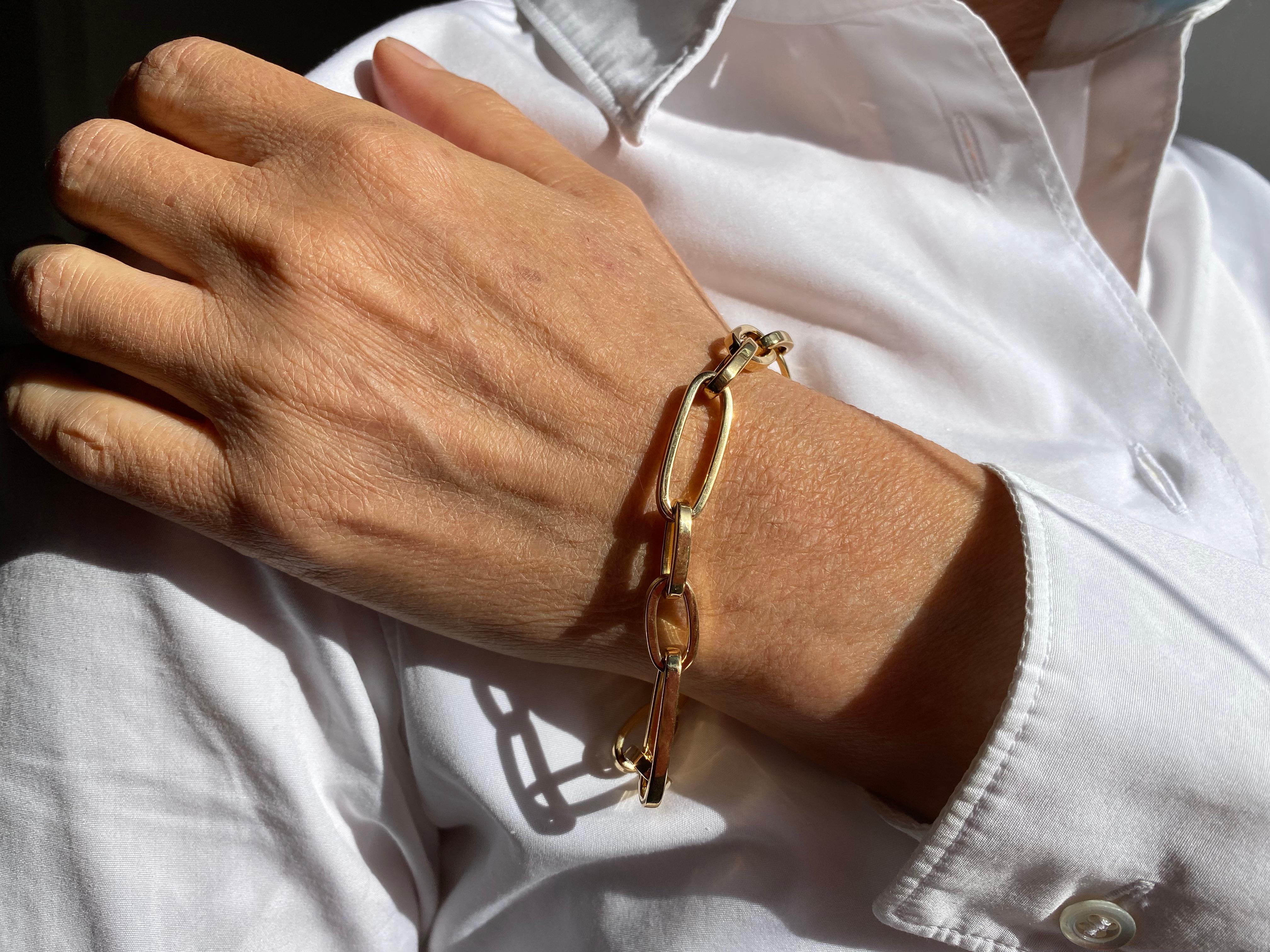 Italian Design 18k Yellow Gold Modern Chain Unisex Link Bracelet Made in Italy For Sale 7