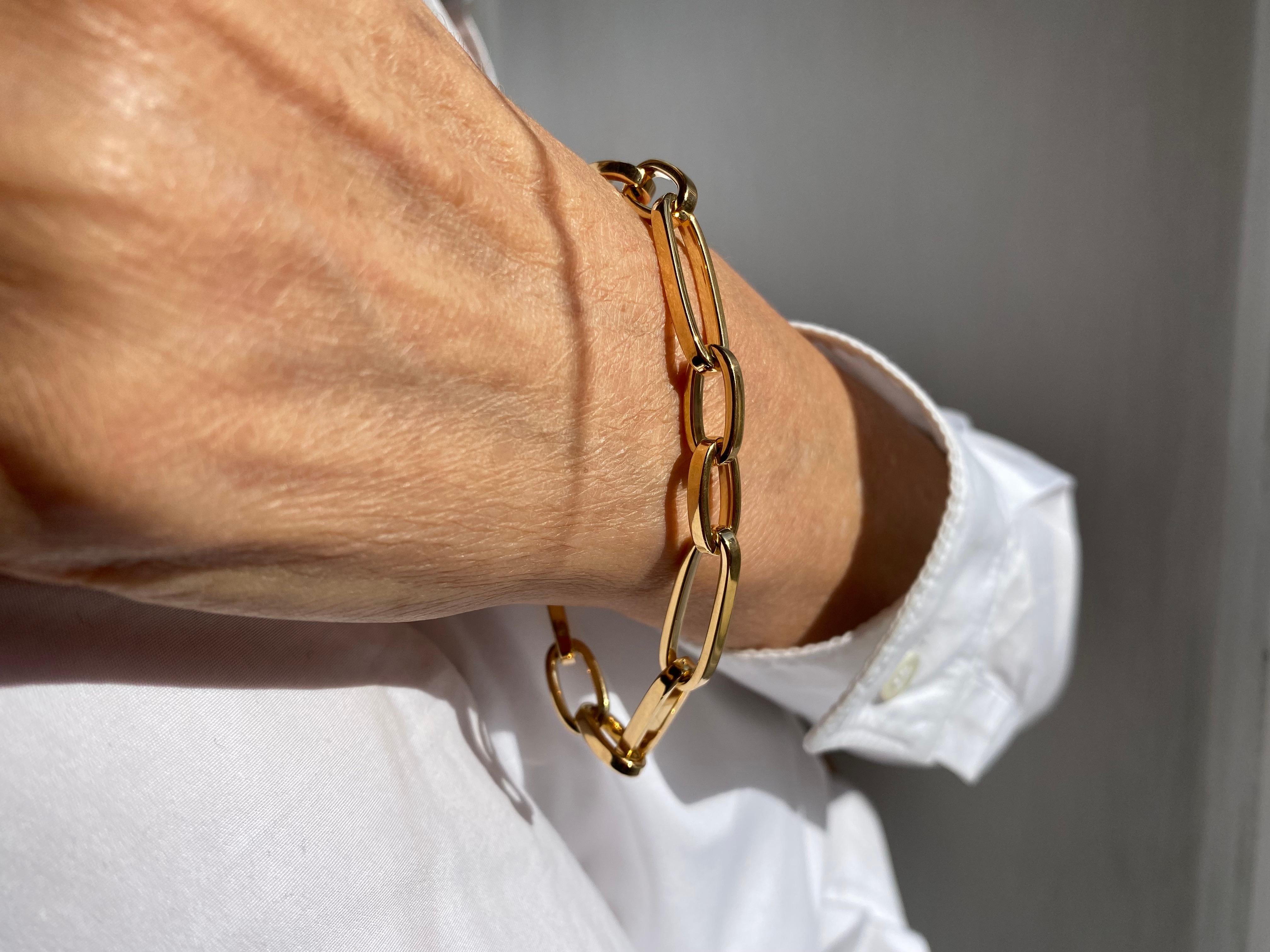 Italian Design 18k Yellow Gold Modern Chain Unisex Link Bracelet Made in Italy For Sale 8