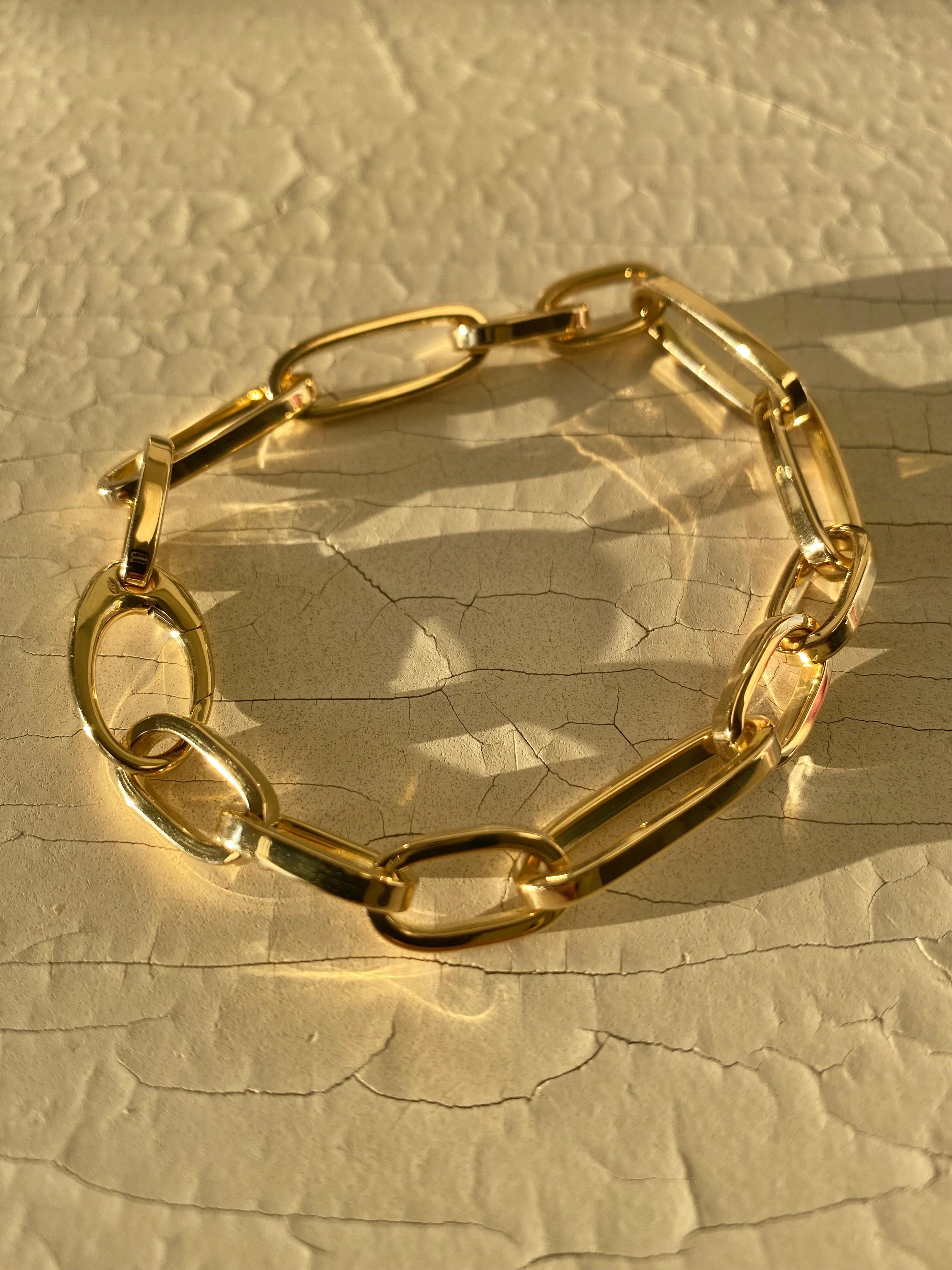 Italian Design 18k Yellow Gold Modern Chain Unisex Link Bracelet Made in Italy For Sale 9