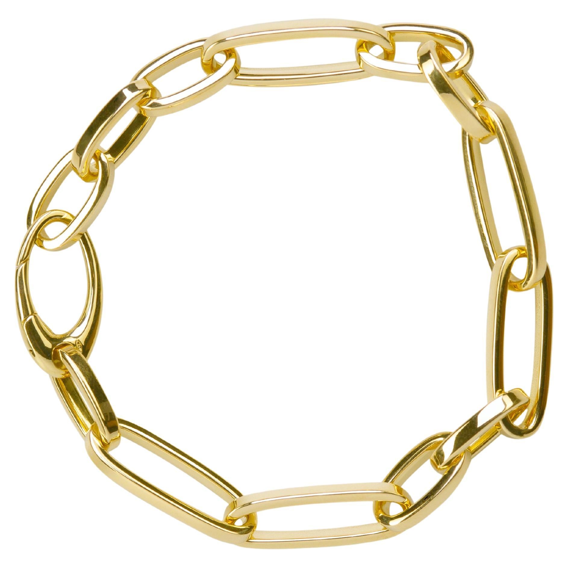 Italian Design 18k Yellow Gold Modern Chain Unisex Link Bracelet Made in Italy For Sale